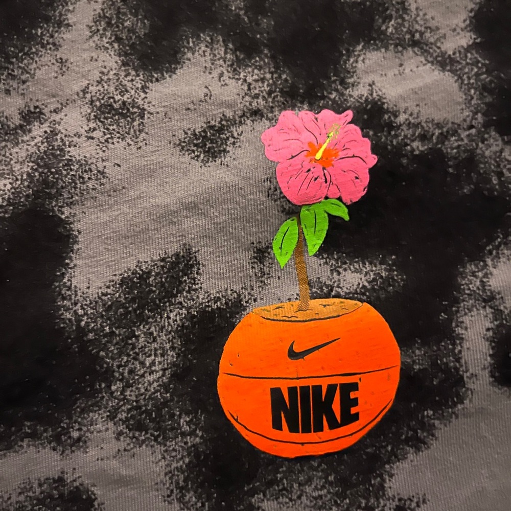 Nike t shirt men's XL 100% cotton pot themed grey/black blotches orange plant